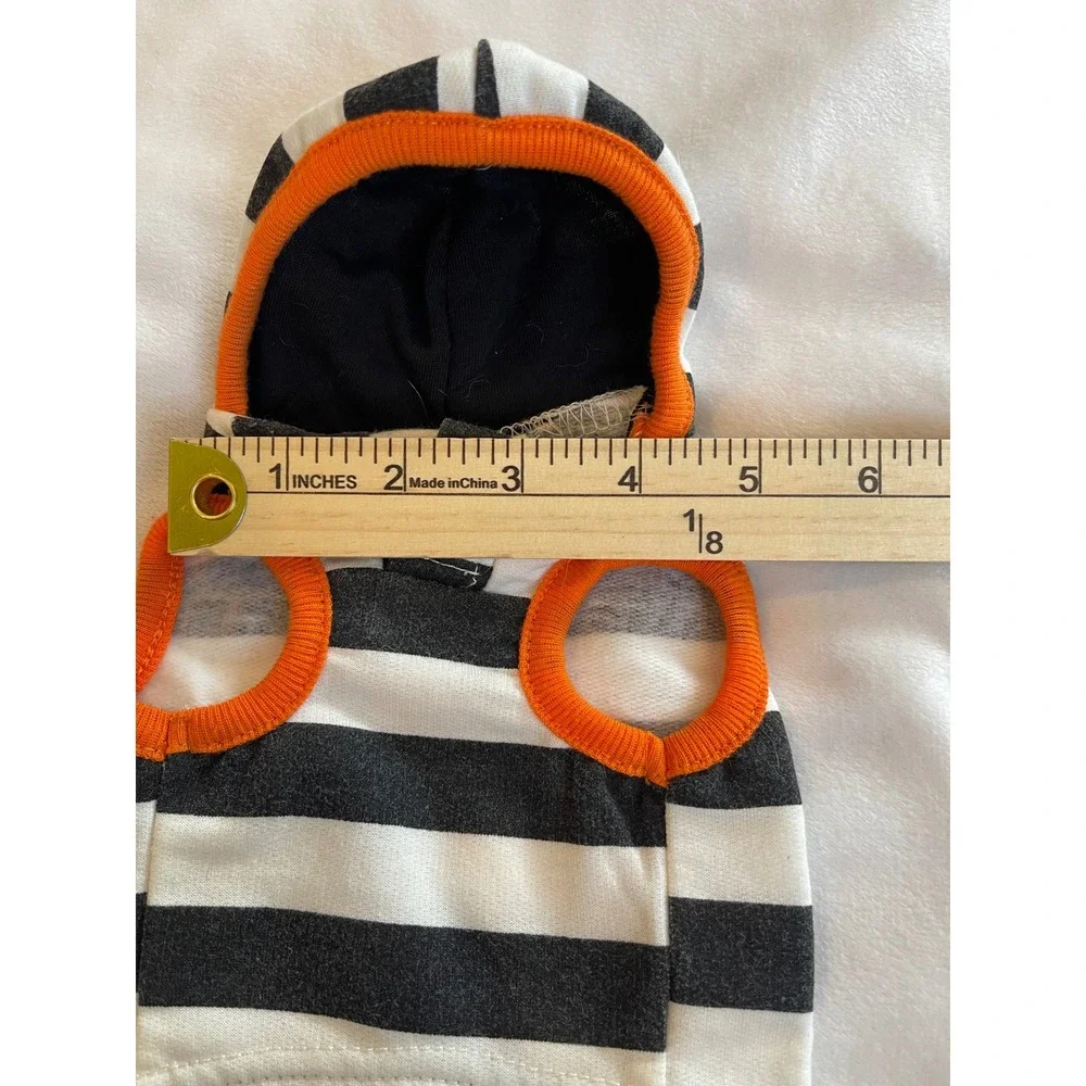 Martha Stewart Pets XS Dog Hoodie Black White Striped Guilty‎ As Charged Orange